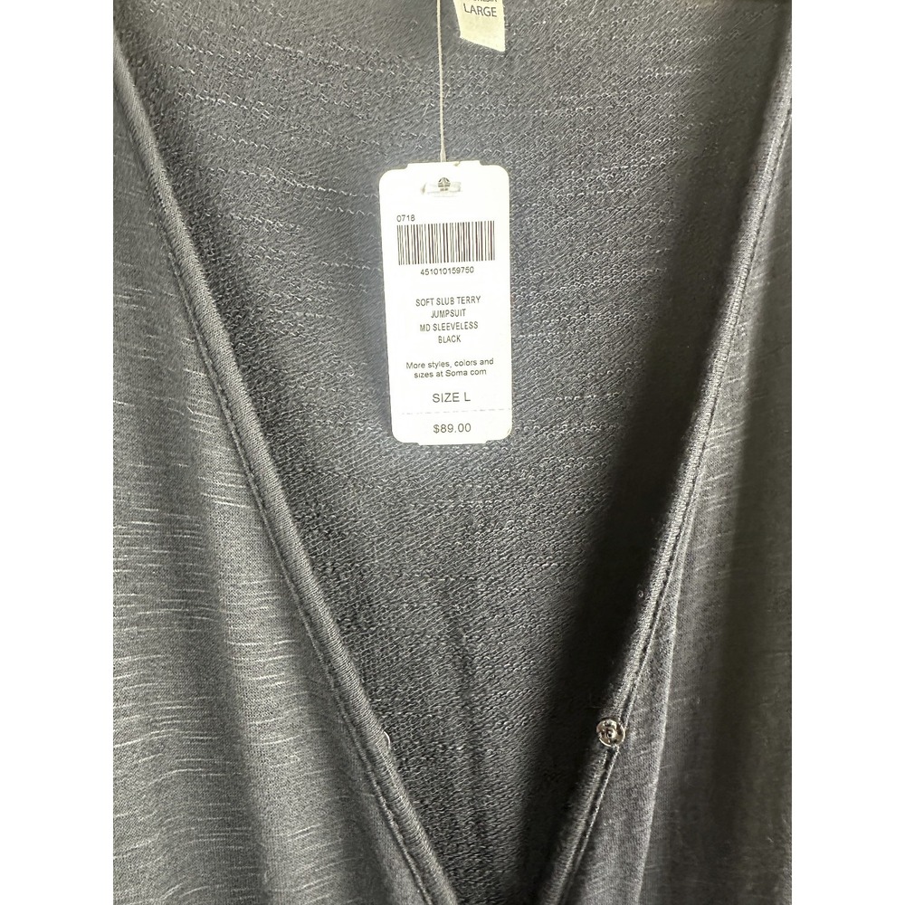 New Soma Soft Slub Terry Jumpsuit Sleeveless Belted Stretch Black Large 34" Long - Picture 6 of 11